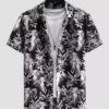 FEATHER PRINTED BLACK AND WHITE COLOR BEACH MENS COTTON