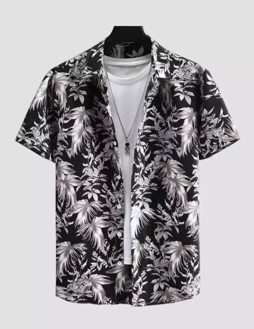 FEATHER PRINTED BLACK AND WHITE COLOR BEACH MENS COTTON